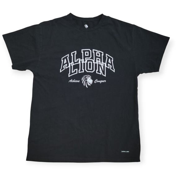 alpha lion Other - Alpha Lion Relaxed Varsity Print Vintage Black Crewneck T-Shirt Men Sz X-Large